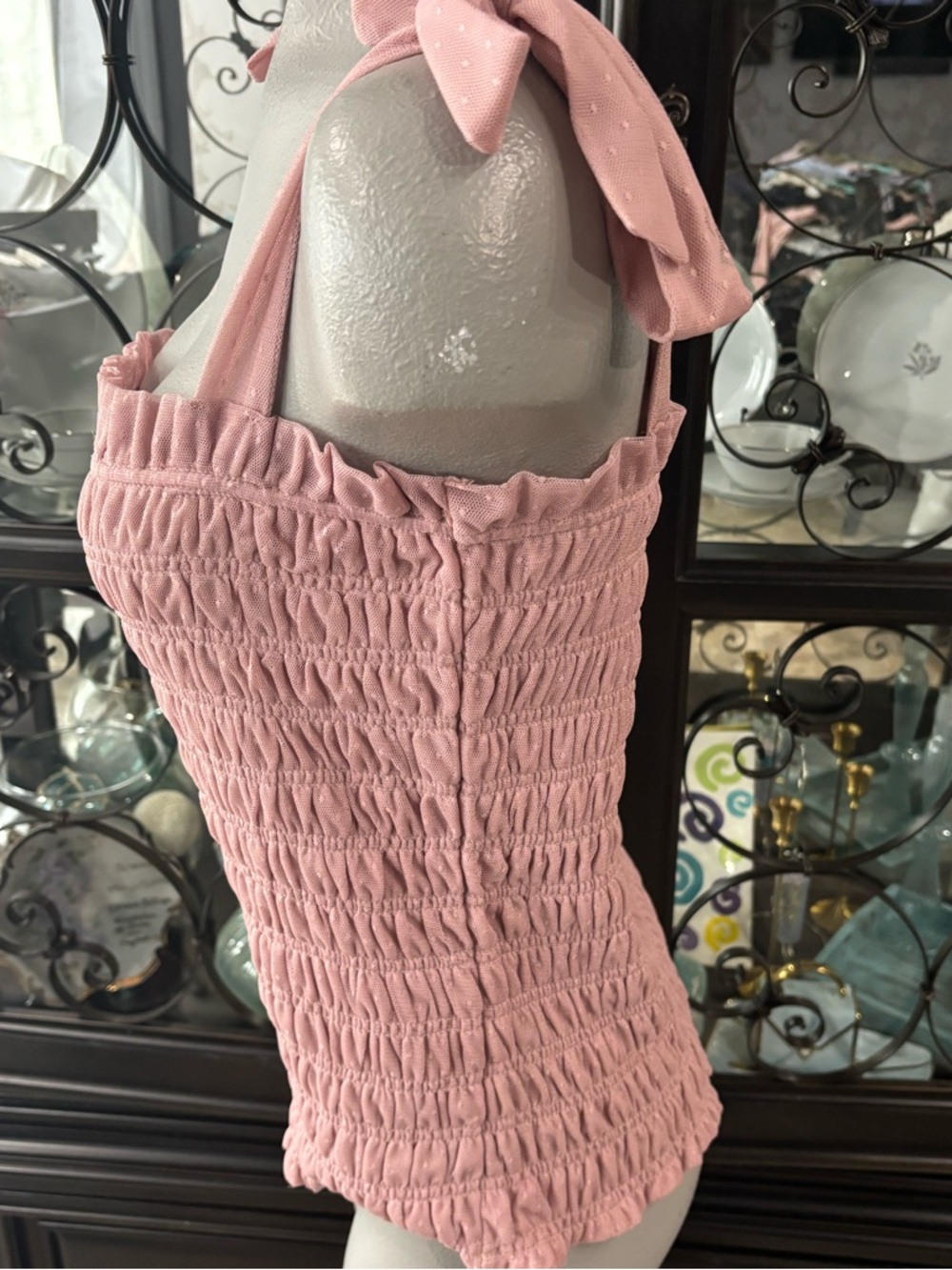 🌸 NWT | Anthropologie Smocked Tie Strap Tank Top Dusty Rose Size Large - Picture 6 of 12